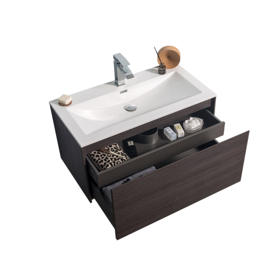 BAI 0761 Wall Hung 36-inch Bathroom Vanity in Graphite Wood Finish