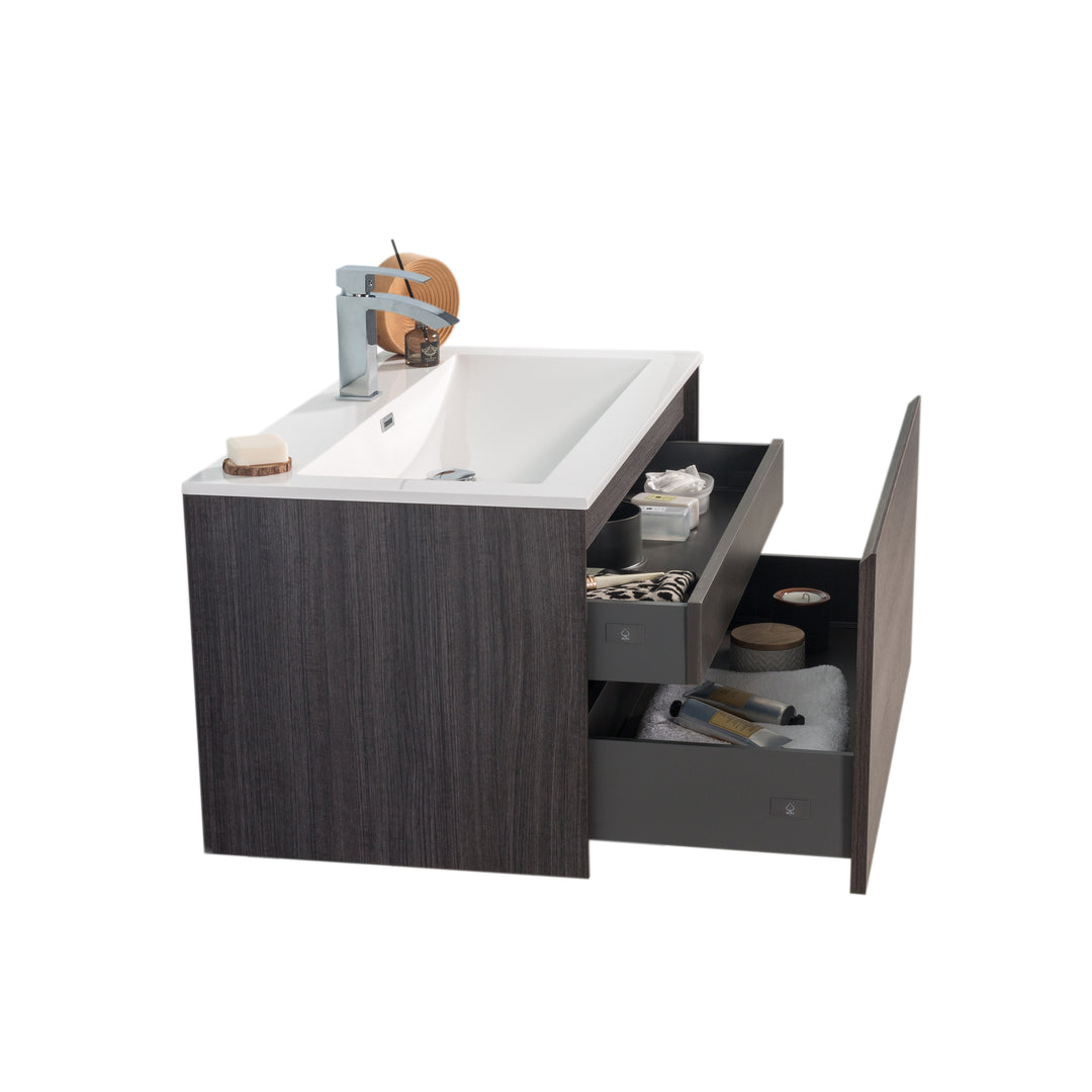 BAI 0761 Wall Hung 36-inch Bathroom Vanity in Graphite Wood Finish
