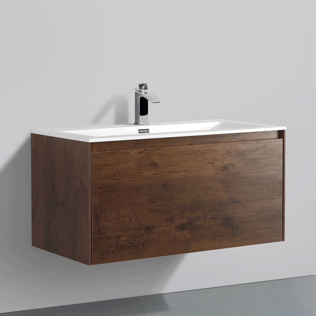 BAI 0763 Wall Hung 36-inch Bathroom Vanity in Rose Wood Finish