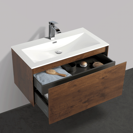 BAI 0763 Wall Hung 36-inch Bathroom Vanity in Rose Wood Finish