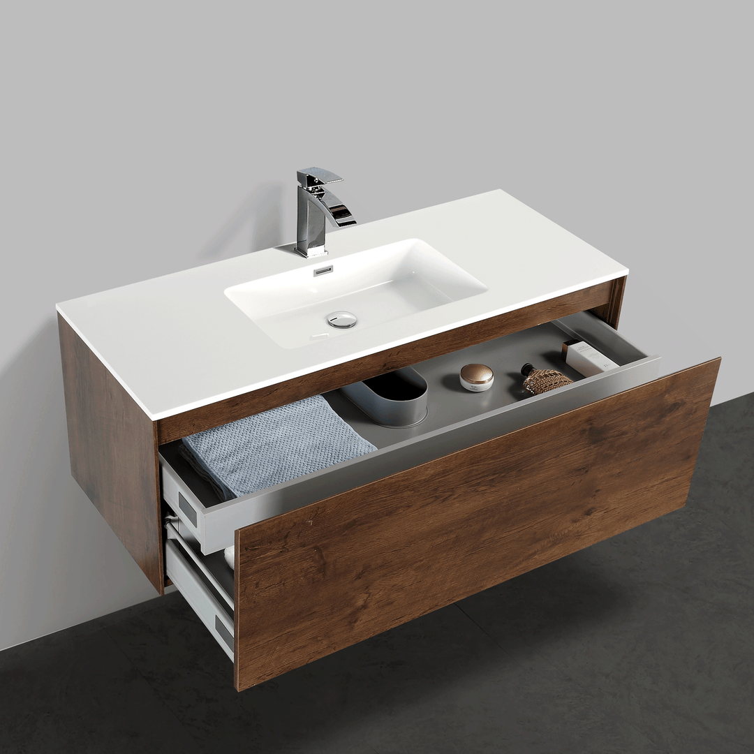 BAI 0767 Wall Hung 47-inch Bathroom Vanity in Rose Wood Finish