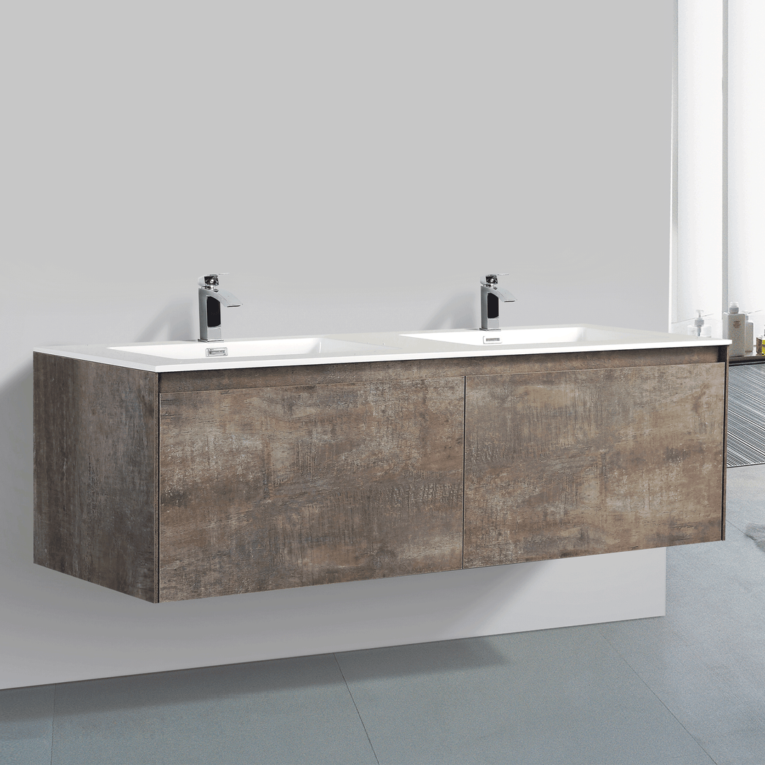 BAI 0768 Wall Hung 59-inch Bathroom Vanity in Rustic Stone Finish