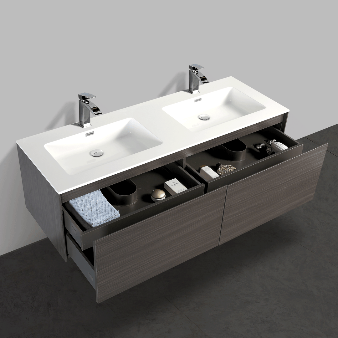 BAI 0769 Wall Hung 59-inch Bathroom Vanity in Graphite Wood Finish