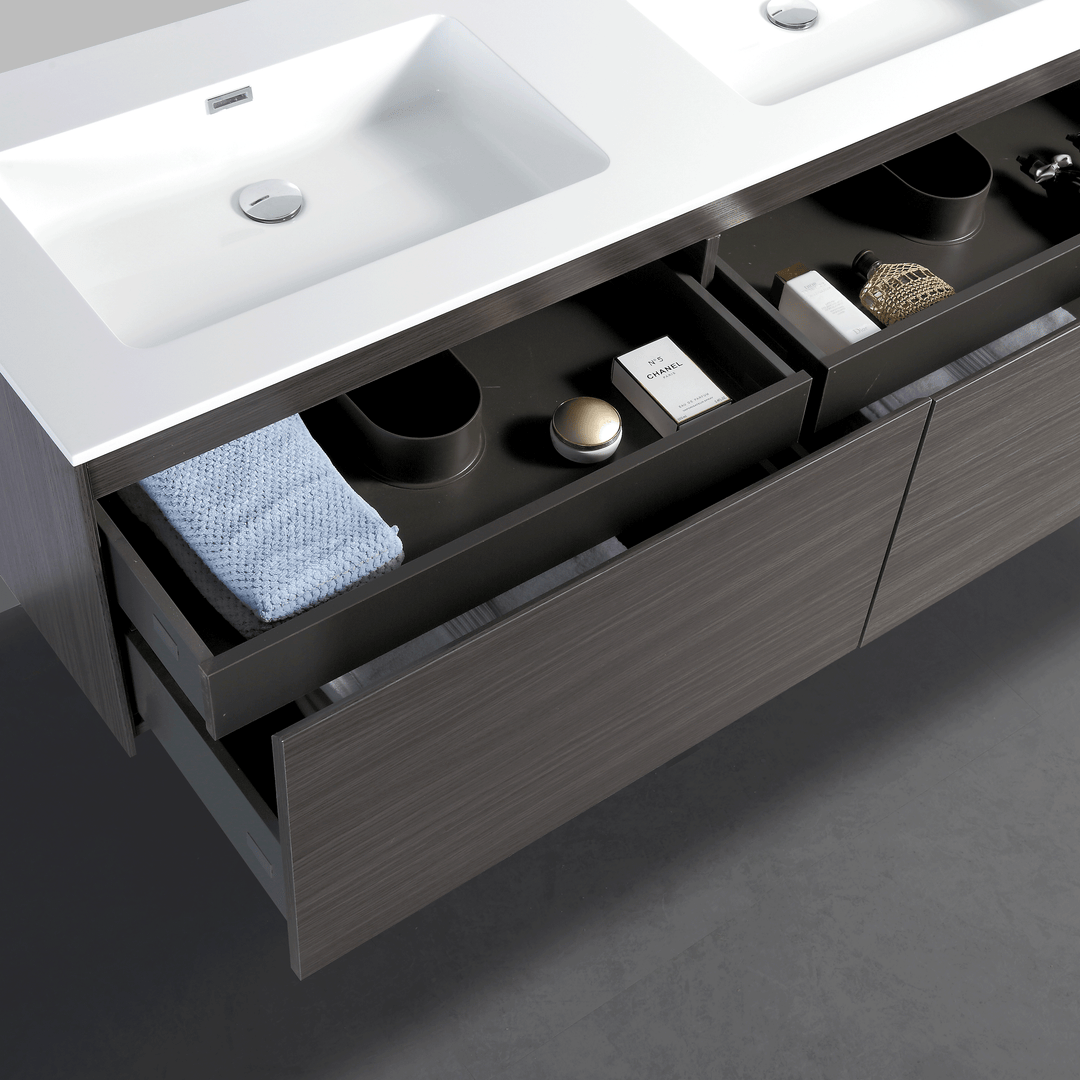 BAI 0769 Wall Hung 59-inch Bathroom Vanity in Graphite Wood Finish