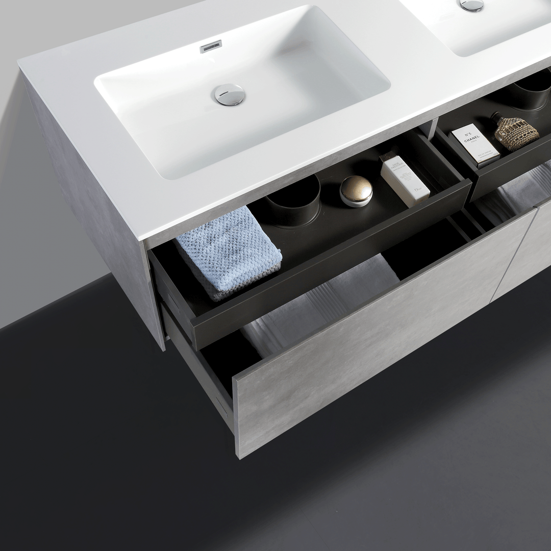 BAI 0770 Wall Hung 59-inch Bathroom Vanity in Stone Gray Finish