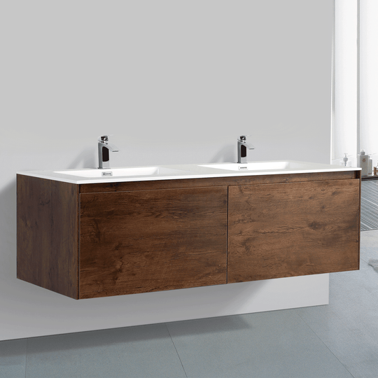 BAI 0771 Wall Hung 59-inch Bathroom Vanity in Rose Wood Finish