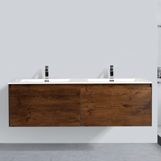 BAI 0771 Wall Hung 59-inch Bathroom Vanity in Rose Wood Finish