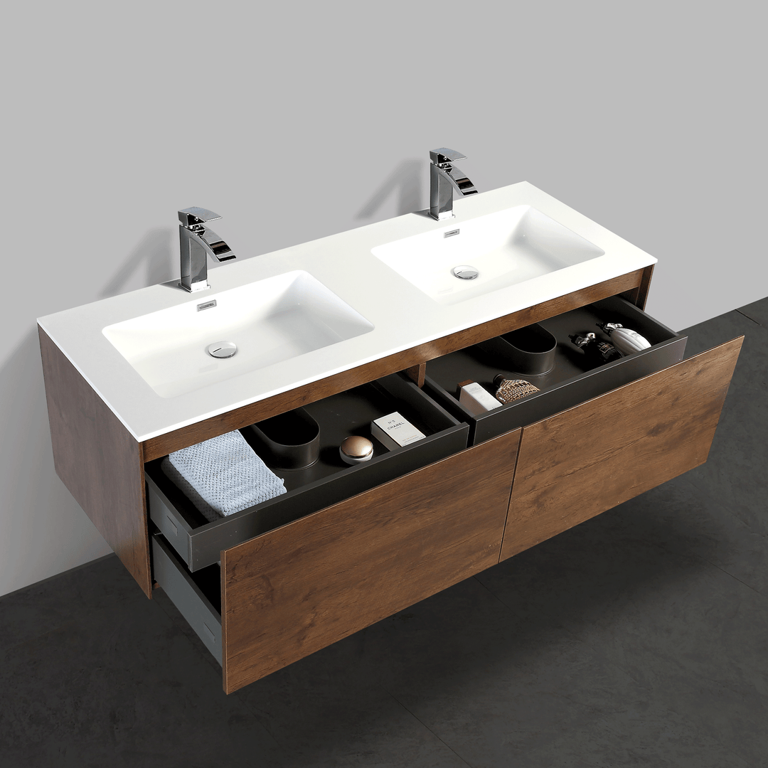 BAI 0771 Wall Hung 59-inch Bathroom Vanity in Rose Wood Finish