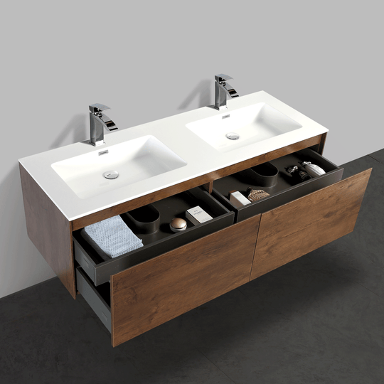 BAI 0771 Wall Hung 59-inch Bathroom Vanity in Rose Wood Finish