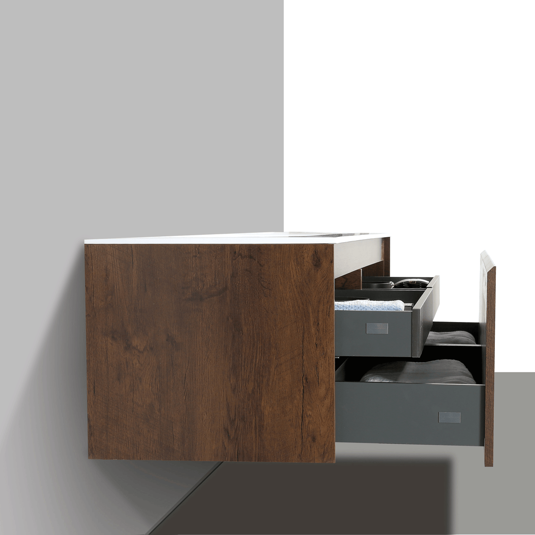 BAI 0771 Wall Hung 59-inch Bathroom Vanity in Rose Wood Finish