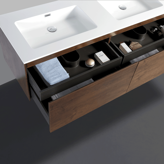 BAI 0771 Wall Hung 59-inch Bathroom Vanity in Rose Wood Finish