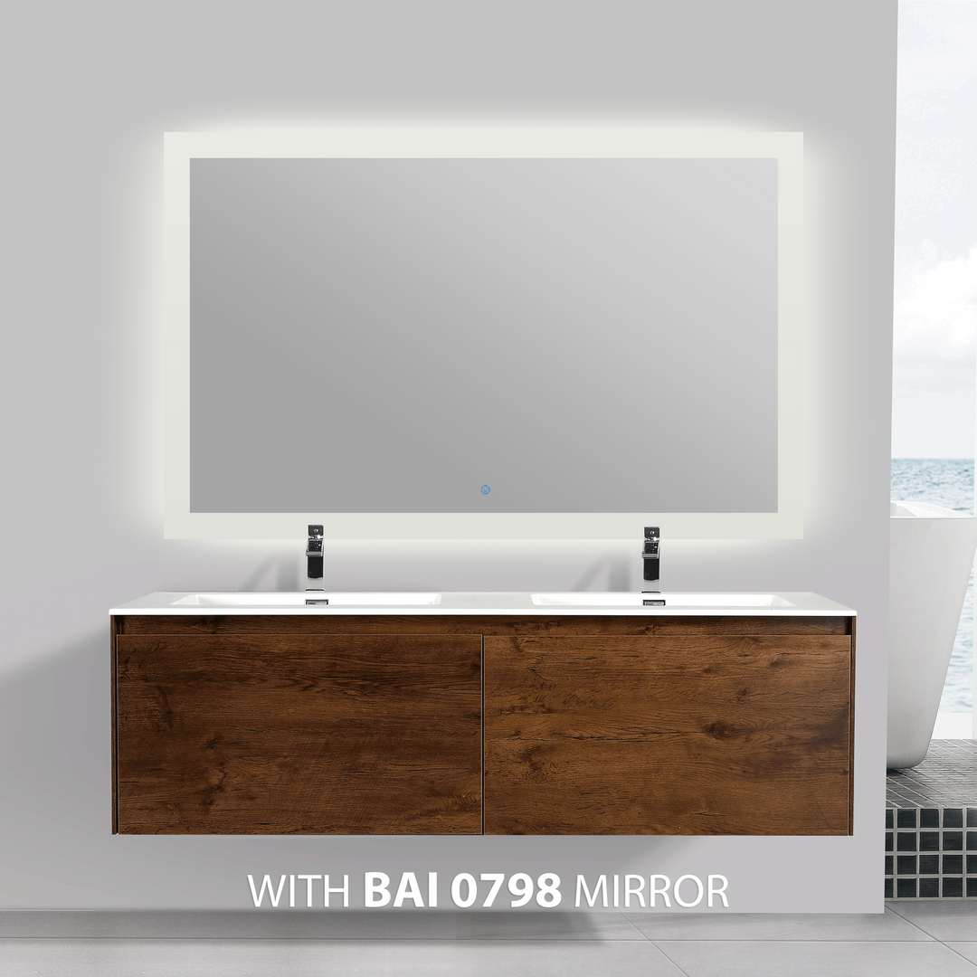 BAI 0771 Wall Hung 59-inch Bathroom Vanity in Rose Wood Finish