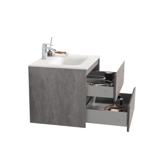BAI 0802 Wall Hung 26-inch Bathroom Vanity in Stone Gray Finish