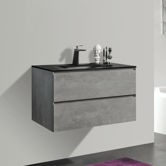 BAI 0809 Wall Hung 34-inch Bathroom Vanity in Stone Gray Finish