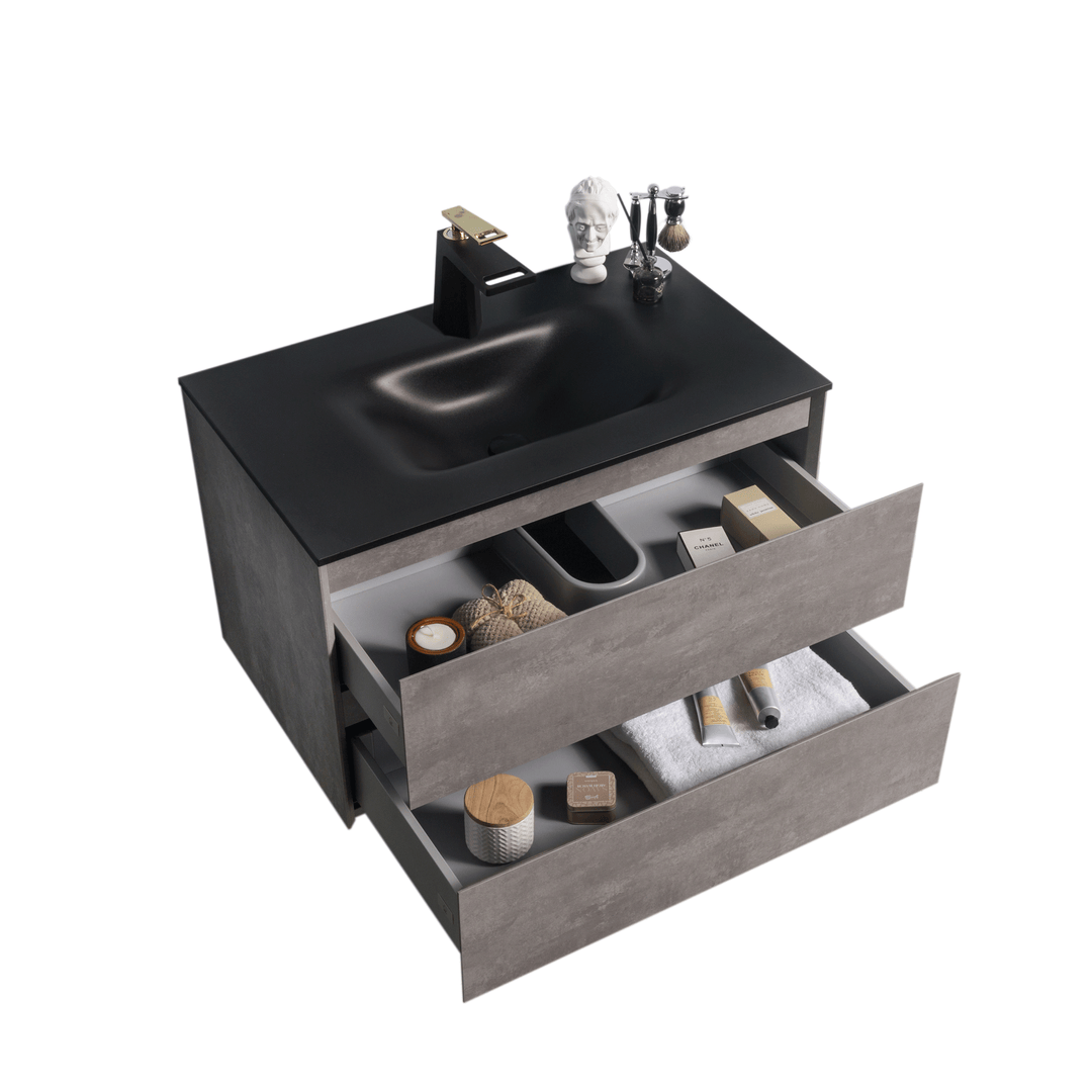 BAI 0809 Wall Hung 34-inch Bathroom Vanity in Stone Gray Finish