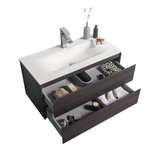 BAI 0816 Wall Hung 42-inch Bathroom Vanity in Graphite Wood Finish