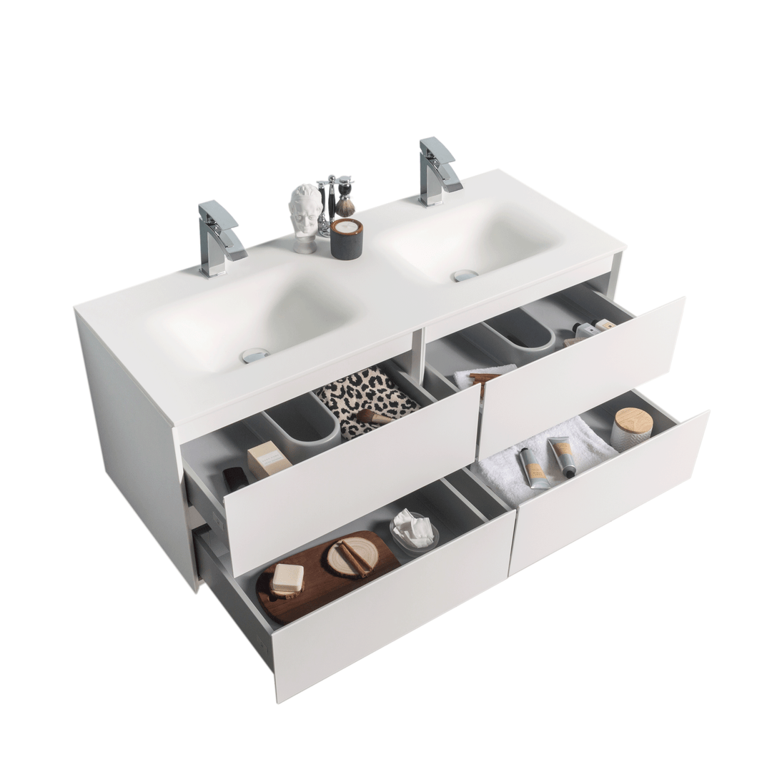 BAI 0818 Wall Hung 52-inch Bathroom Vanity in Matte White Finish