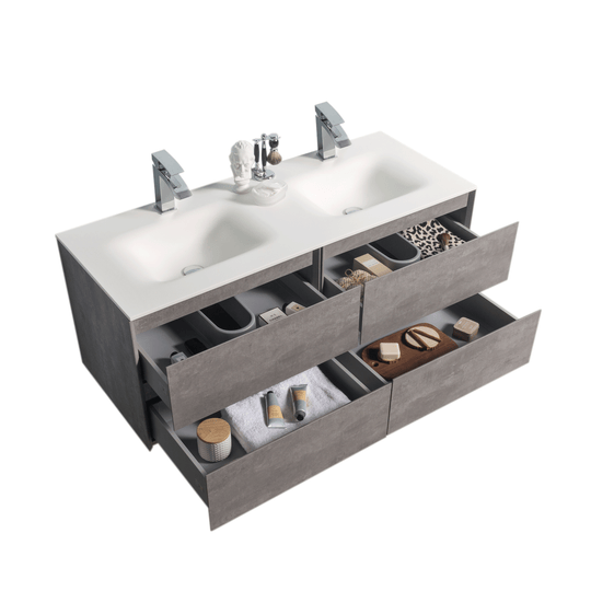 BAI 0820 Wall Hung 52-inch Bathroom Vanity in Stone Gray Finish