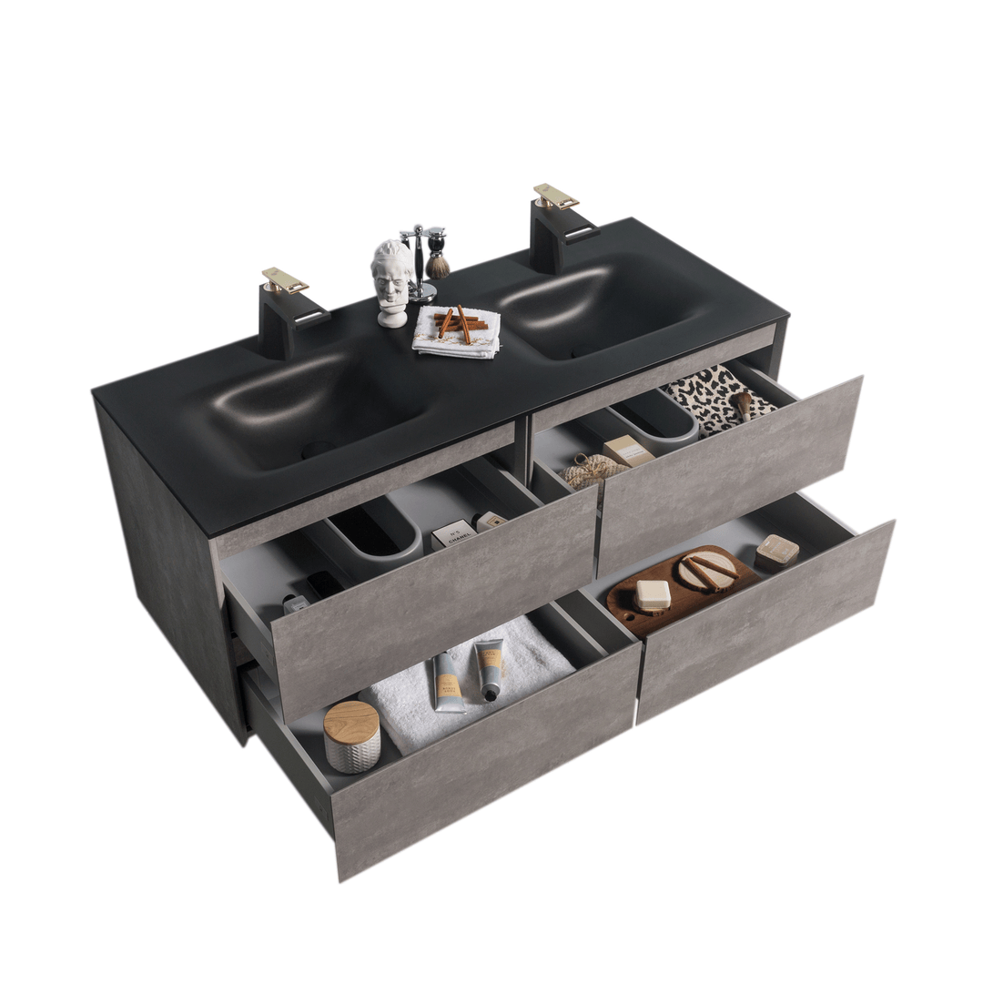 BAI 0821 Wall Hung 52-inch Bathroom Vanity in Stone Gray Finish