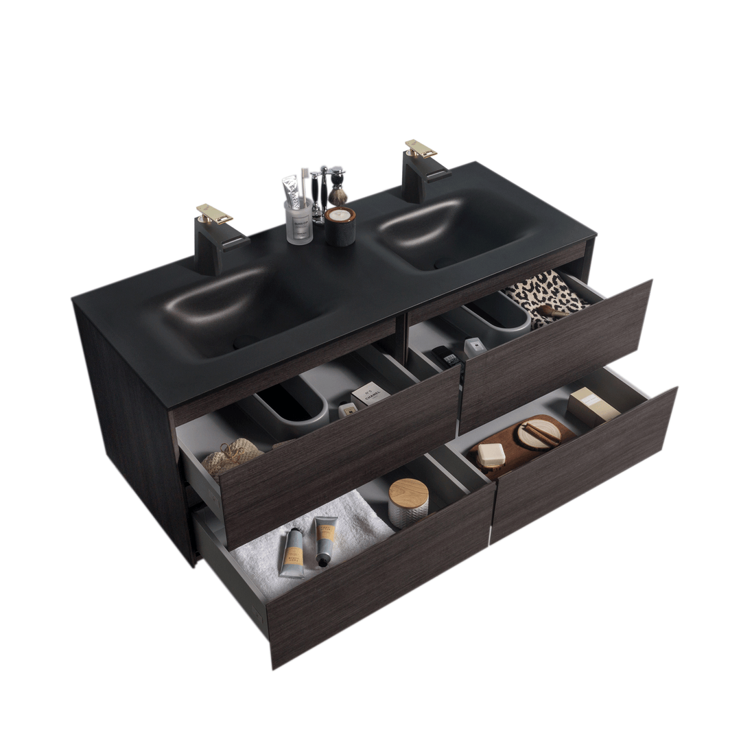 BAI 0823 Wall Hung 52-inch Bathroom Vanity in Graphite Wood Finish