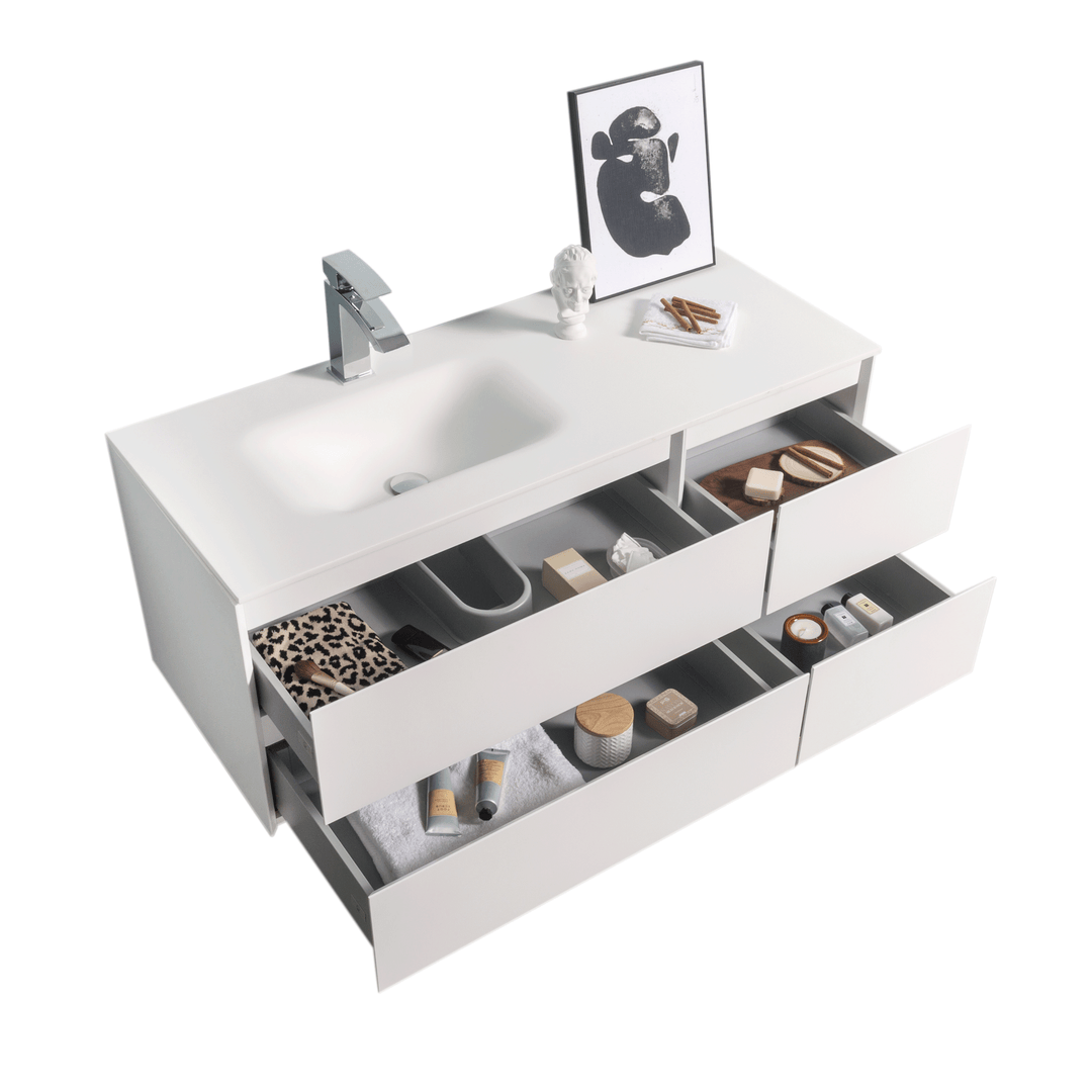 BAI 0824 Wall Hung 52-inch Bathroom Vanity in Matte White Finish