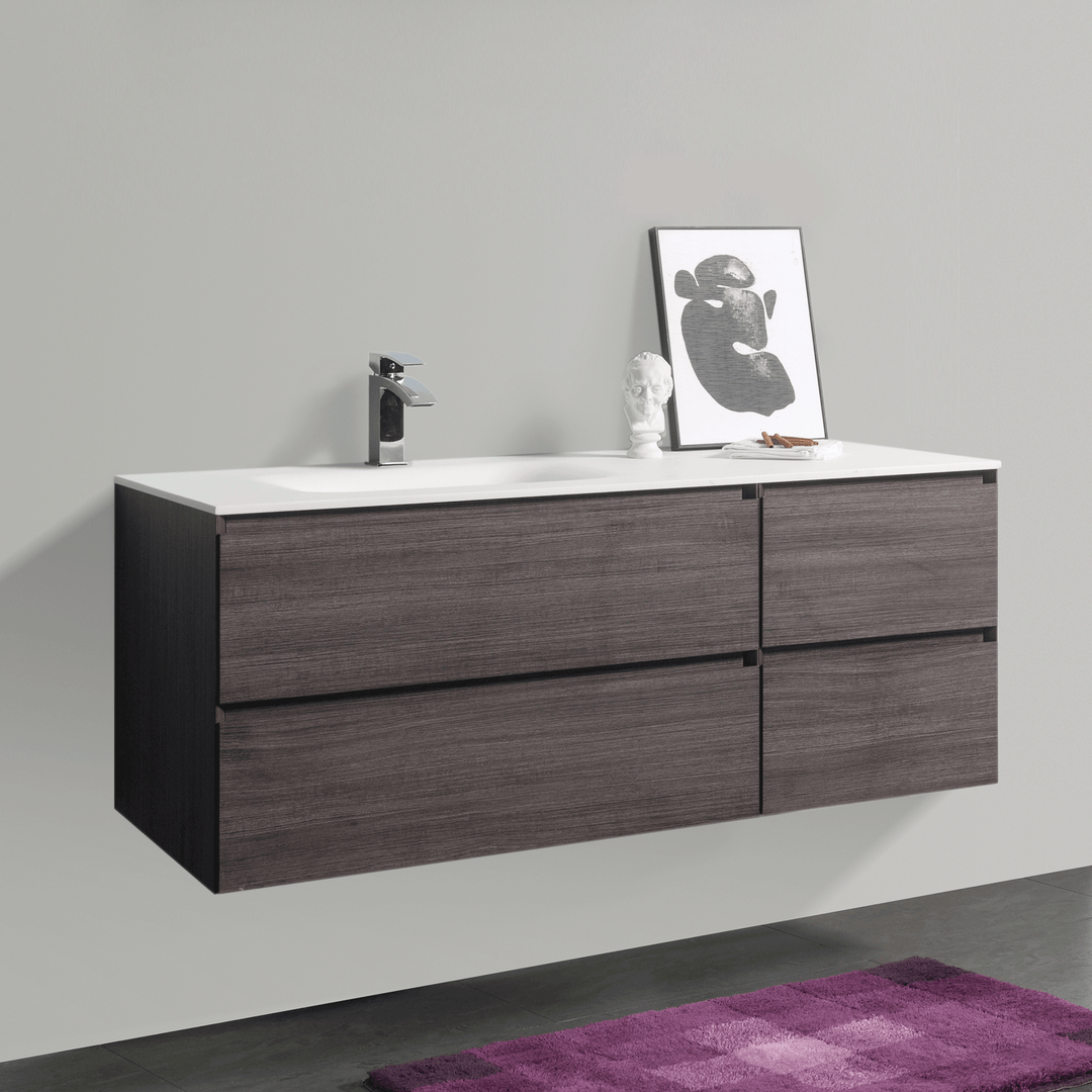 BAI 0828 Wall Hung 52-inch Bathroom Vanity in Graphite Wood Finish