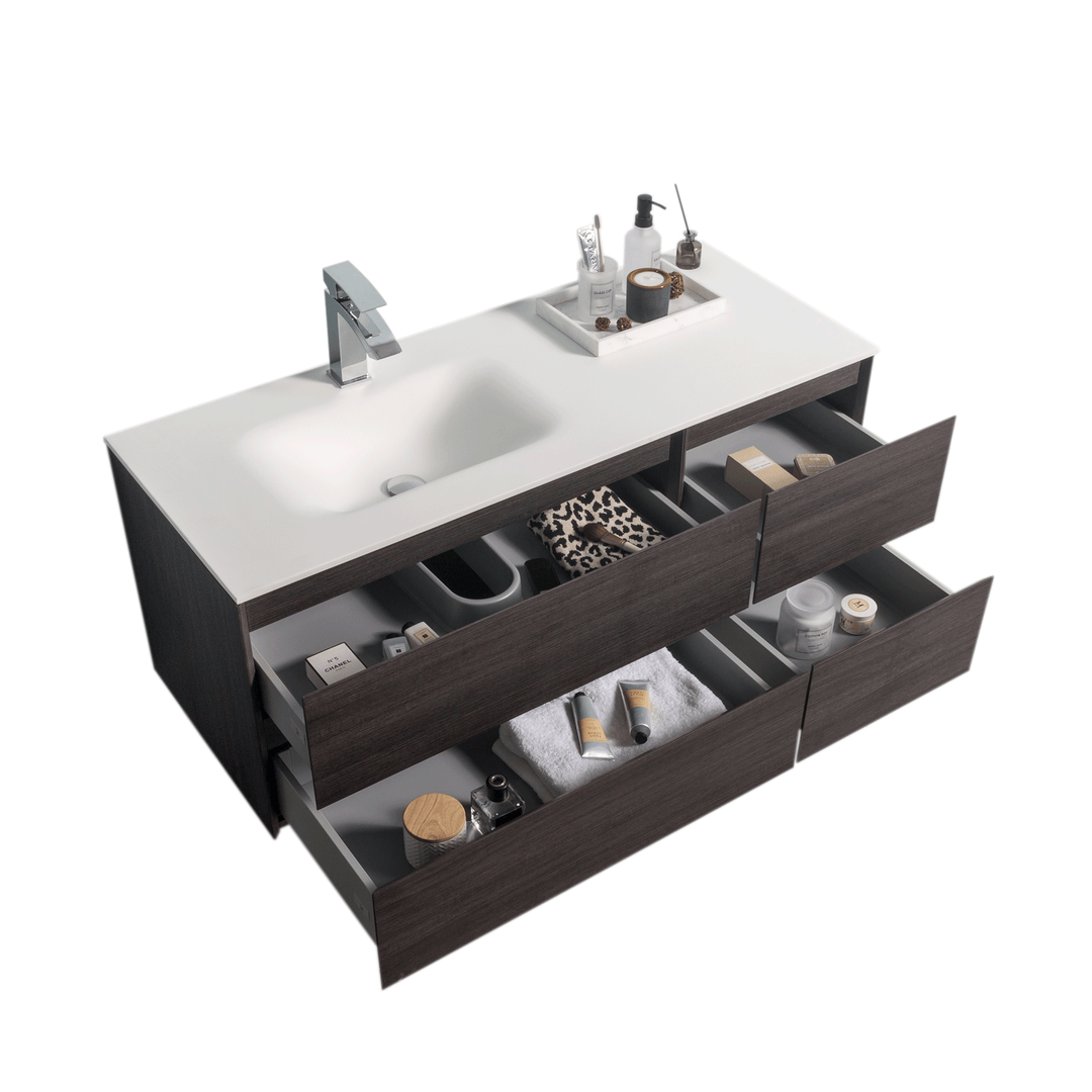 BAI 0828 Wall Hung 52-inch Bathroom Vanity in Graphite Wood Finish
