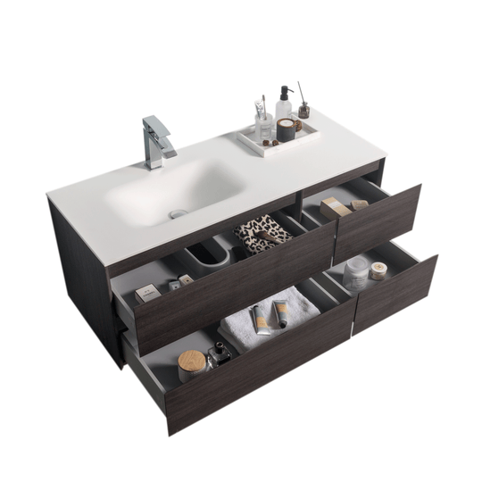 BAI 0828 Wall Hung 52-inch Bathroom Vanity in Graphite Wood Finish