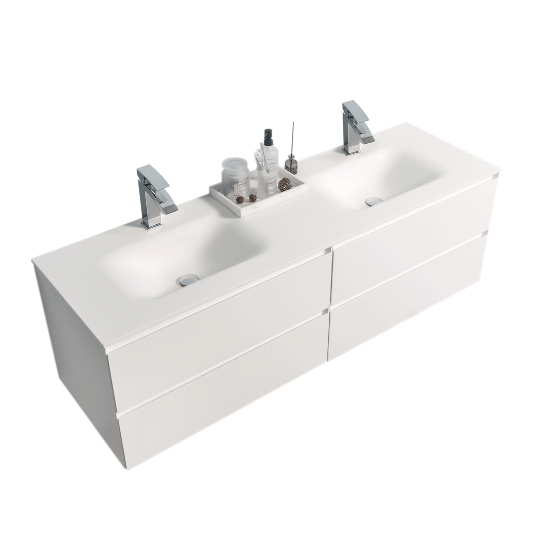 BAI 0830 Wall Hung 68-inch Bathroom Vanity in Matte White Finish