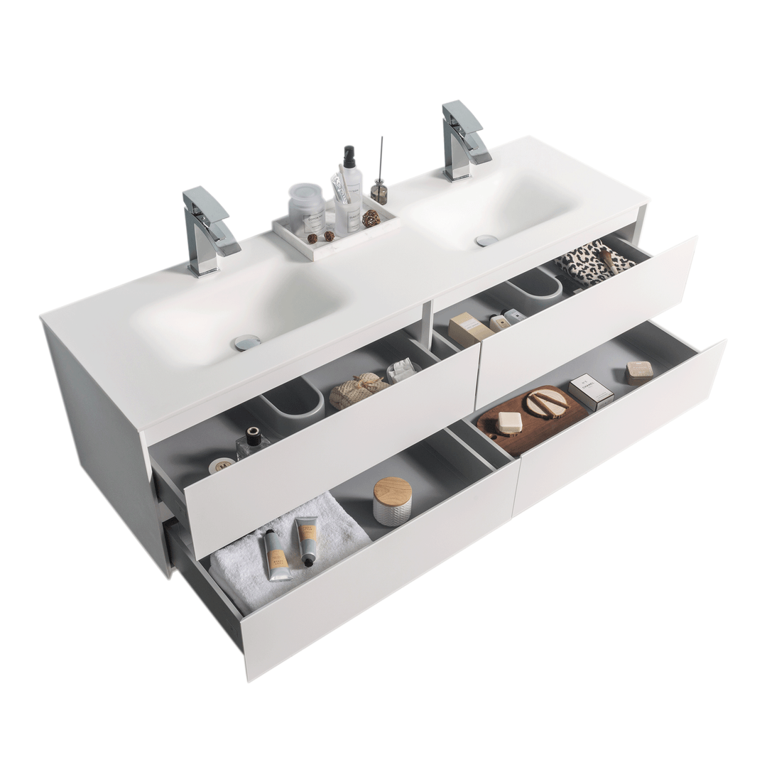 BAI 0830 Wall Hung 68-inch Bathroom Vanity in Matte White Finish