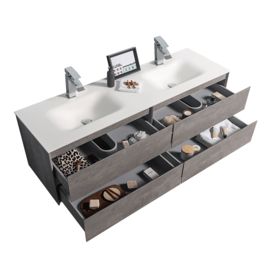 BAI 0832 Wall Hung 68-inch Bathroom Vanity in Stone Gray Finish