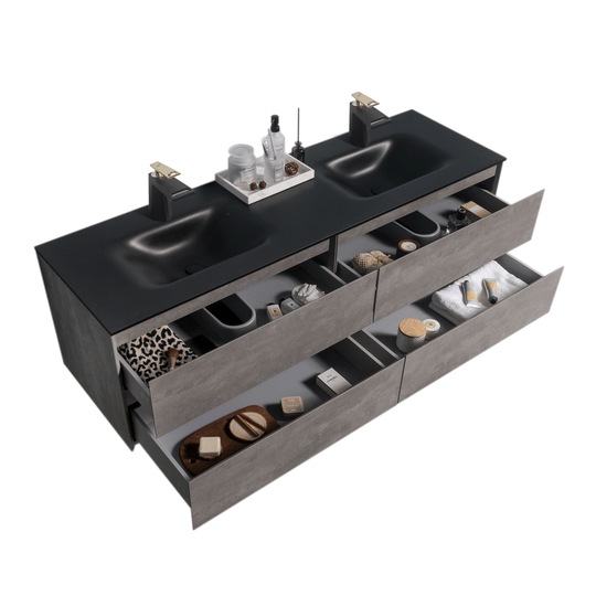 BAI 0833 Wall Hung 68-inch Bathroom Vanity in Stone Gray Finish