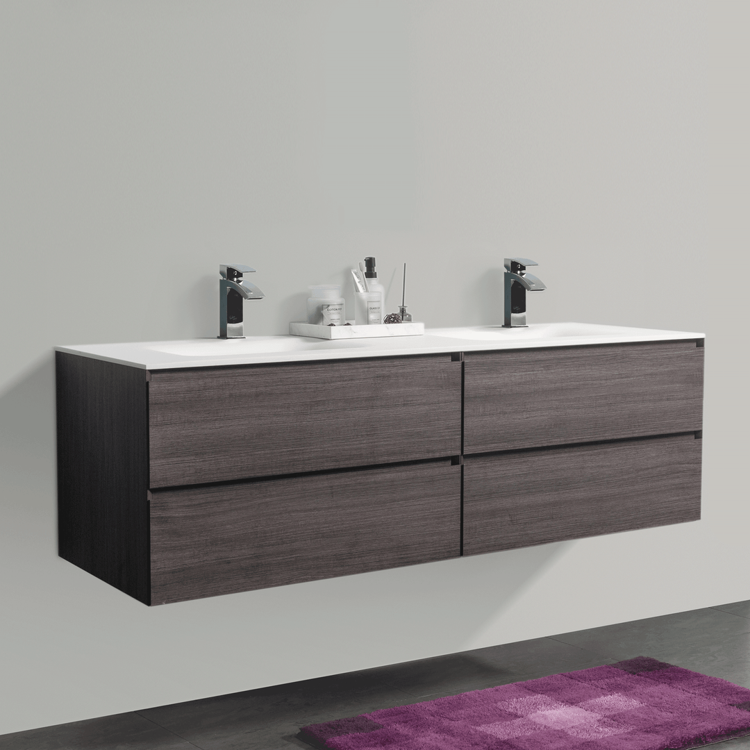 BAI 0834 Wall Hung 68-inch Bathroom Vanity in Graphite Wood Finish