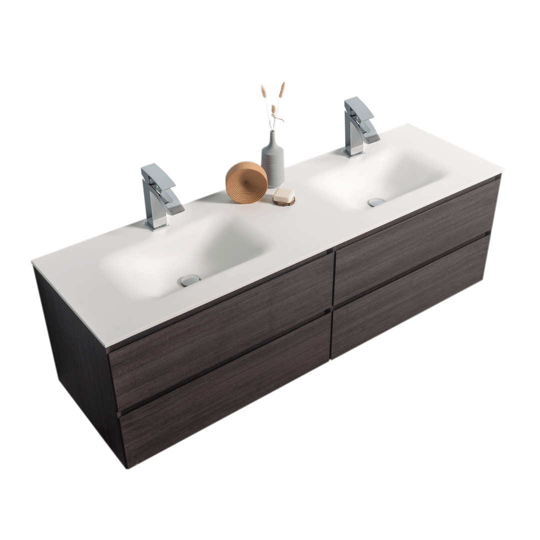 BAI 0834 Wall Hung 68-inch Bathroom Vanity in Graphite Wood Finish
