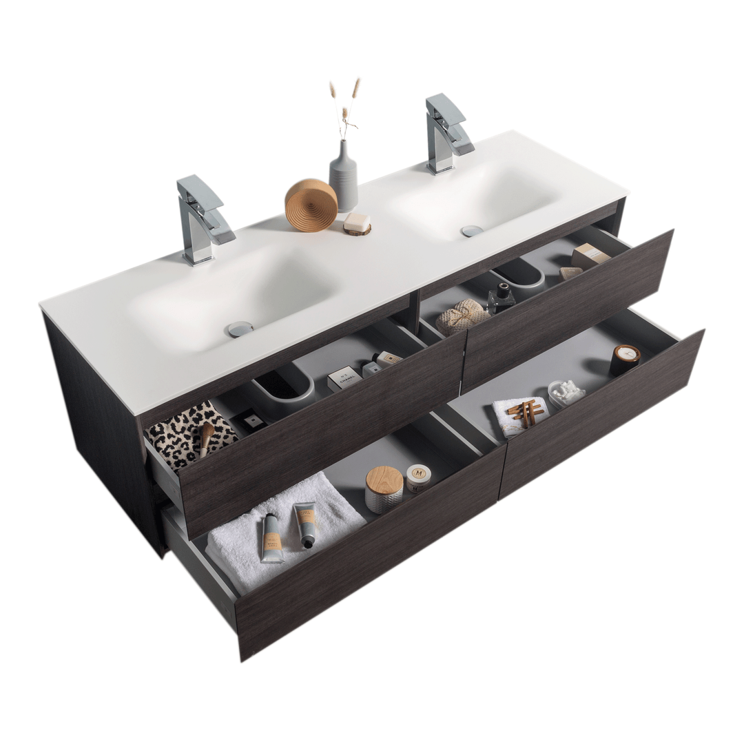 BAI 0834 Wall Hung 68-inch Bathroom Vanity in Graphite Wood Finish