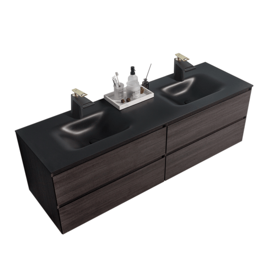 BAI 0835 Wall Hung 68-inch Bathroom Vanity in Graphite Wood Finish
