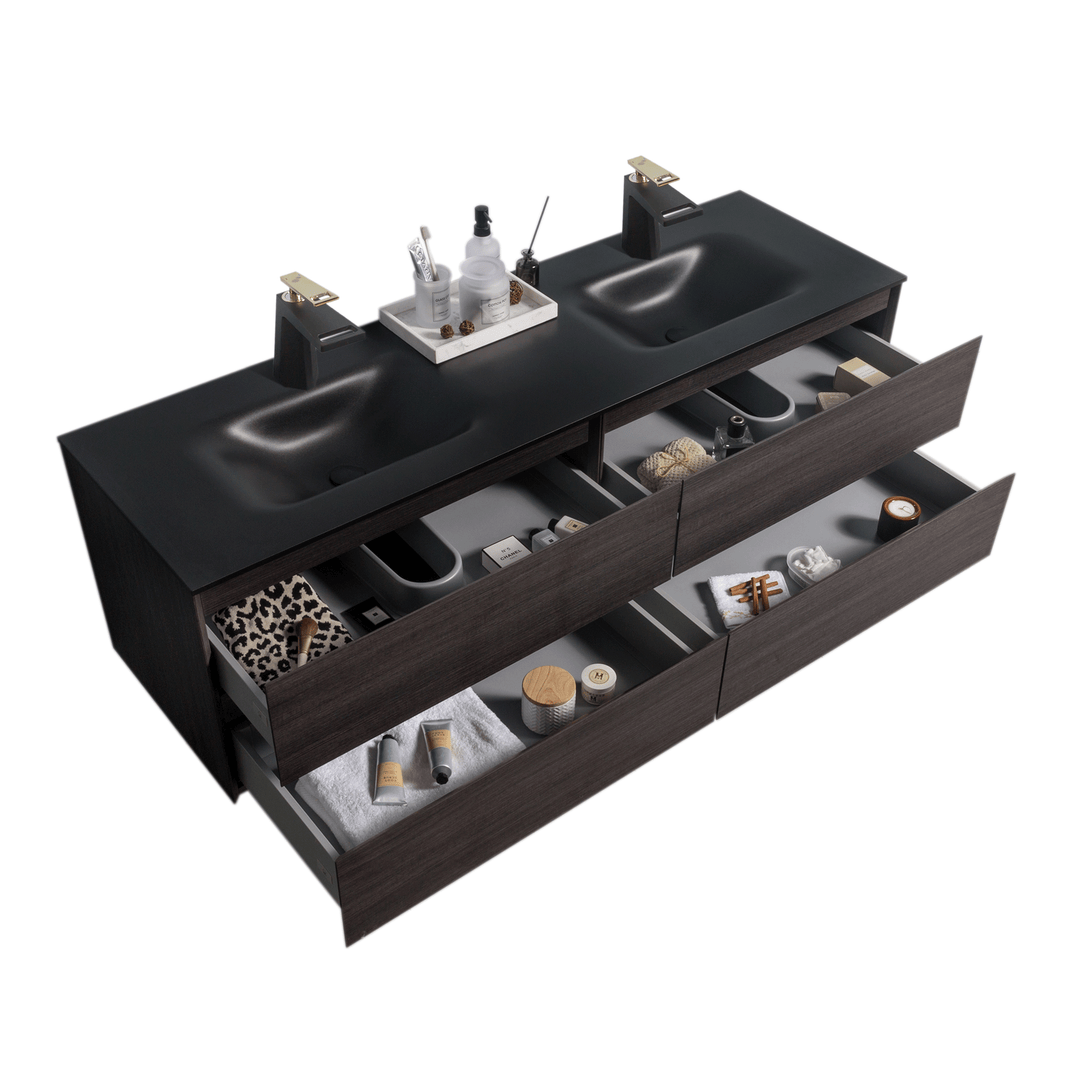 BAI 0835 Wall Hung 68-inch Bathroom Vanity in Graphite Wood Finish