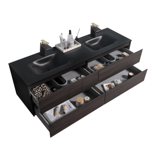 BAI 0835 Wall Hung 68-inch Bathroom Vanity in Graphite Wood Finish