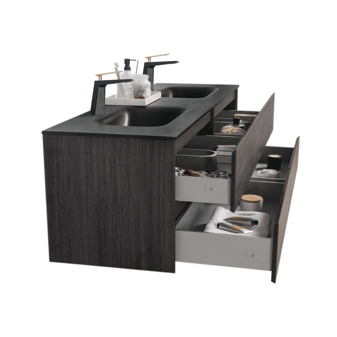 BAI 0835 Wall Hung 68-inch Bathroom Vanity in Graphite Wood Finish