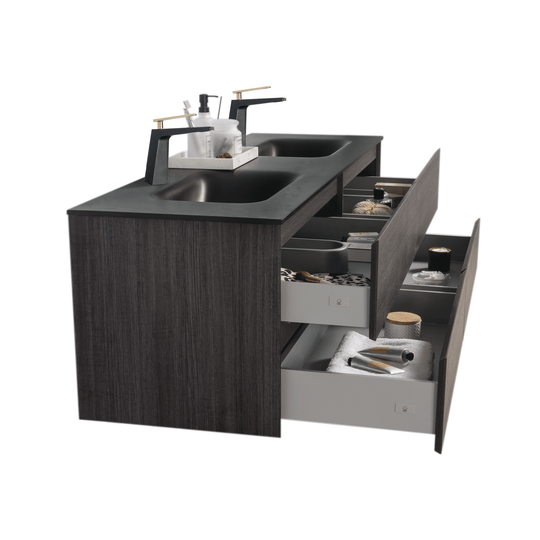 BAI 0835 Wall Hung 68-inch Bathroom Vanity in Graphite Wood Finish