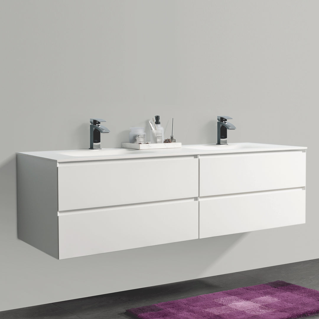 BAI 0837 Wall Hung 84-inch Bathroom Vanity in Matte White Finish