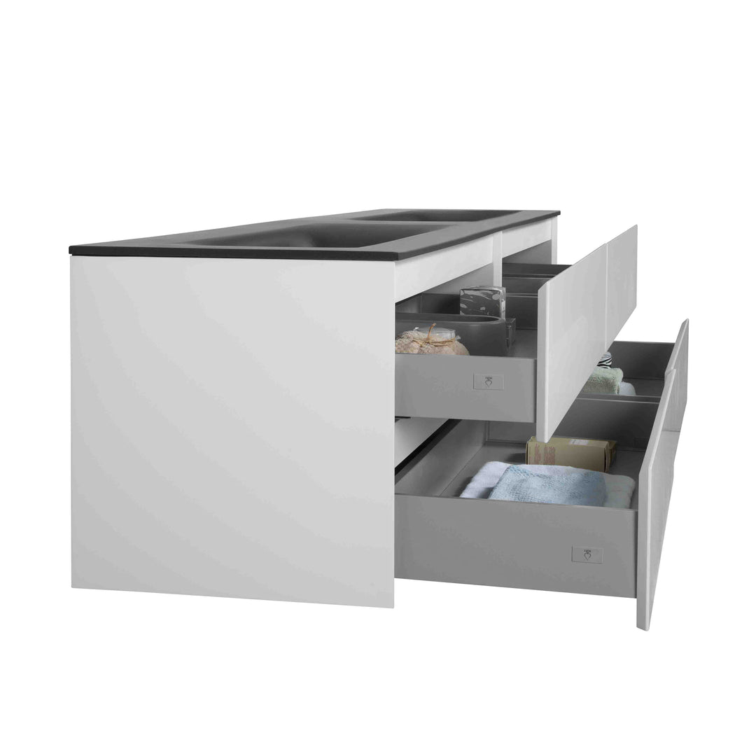 BAI 0838 Wall Hung 84-inch Bathroom Vanity in Matte White Finish