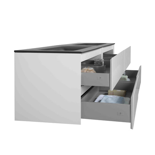 BAI 0838 Wall Hung 84-inch Bathroom Vanity in Matte White Finish