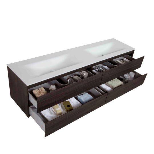 BAI 0841 Wall Hung 84-inch Bathroom Vanity in Graphite Wood Finish