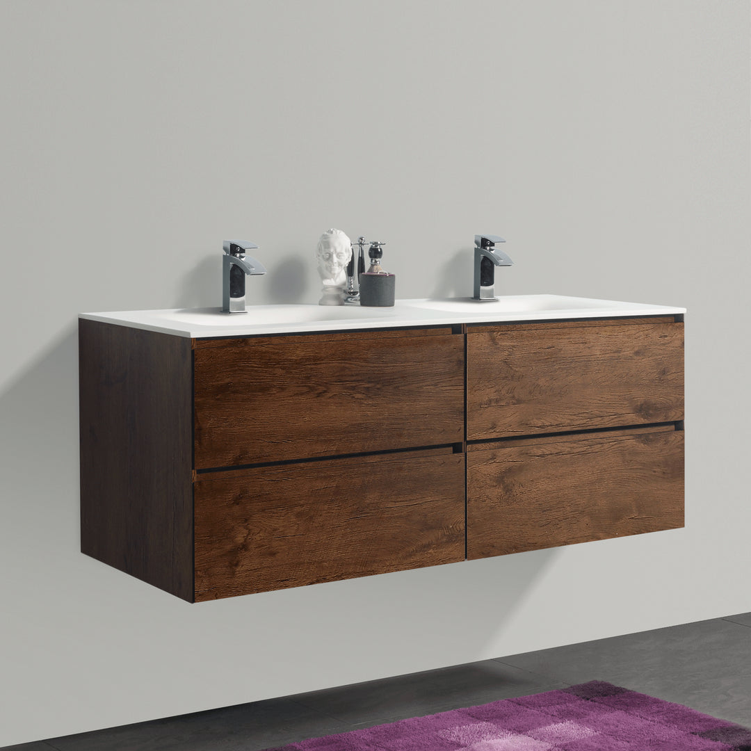 BAI 0870 Wall Hung 52-inch Bathroom Vanity in Rose Wood Finish