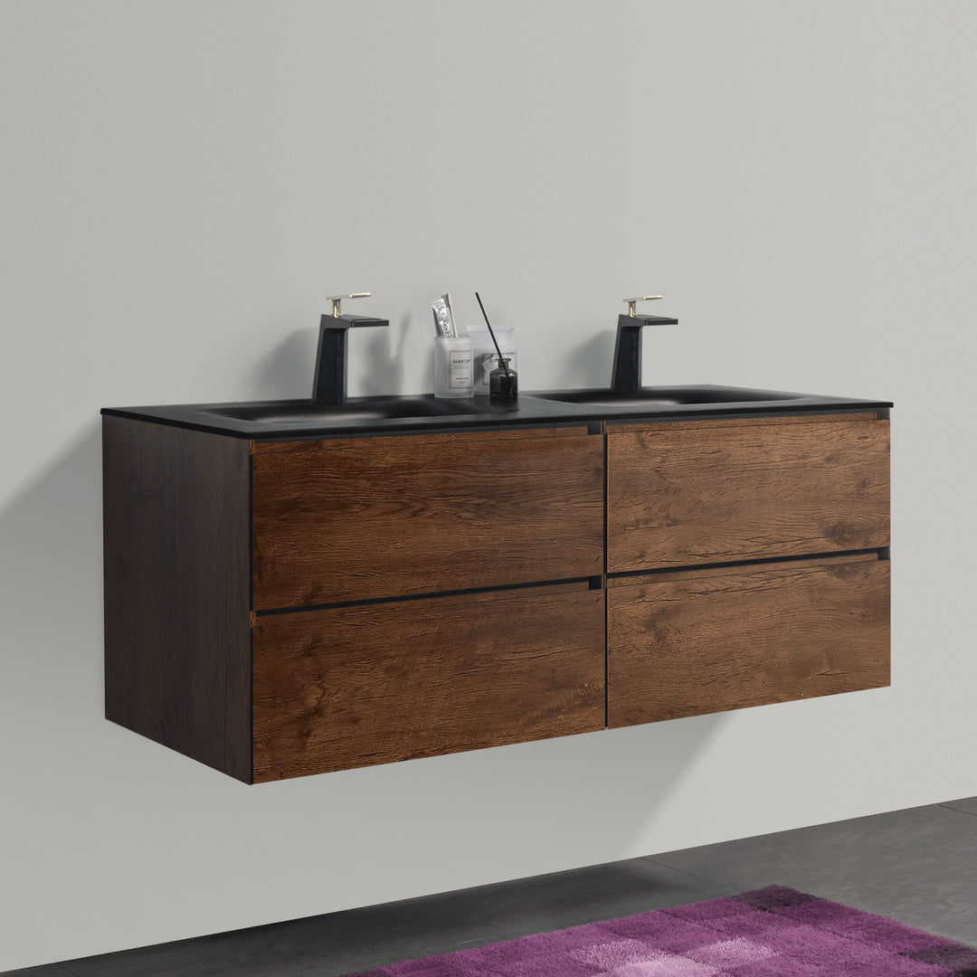 BAI 0871 Wall Hung 52-inch Bathroom Vanity in Rose Wood Finish