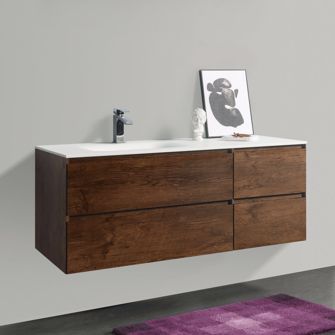 BAI 0872 Wall Hung 52-inch Bathroom Vanity in Rose Wood Finish