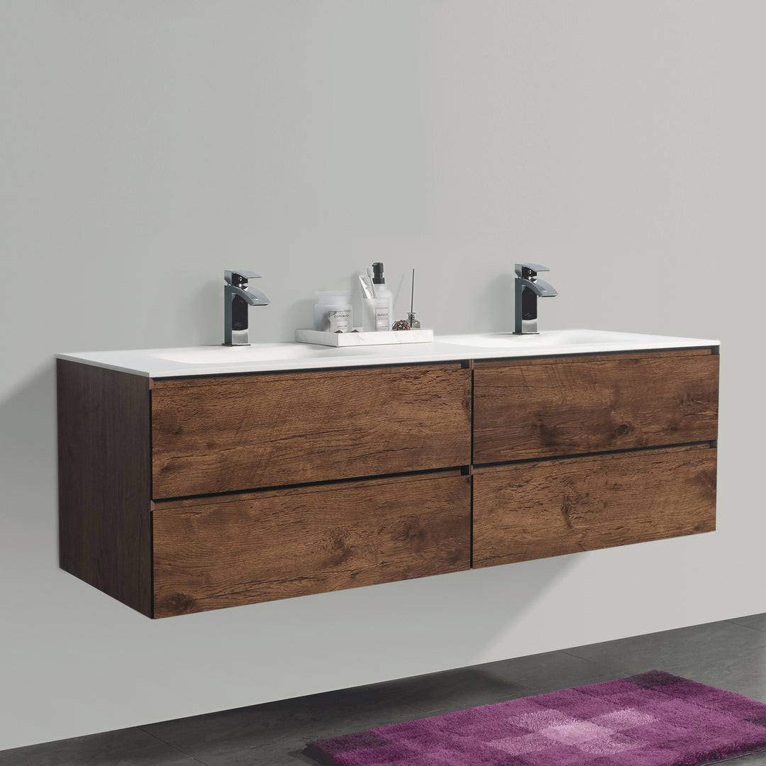 BAI 0874 Wall Hung 68-inch Bathroom Vanity in Rose Wood Finish