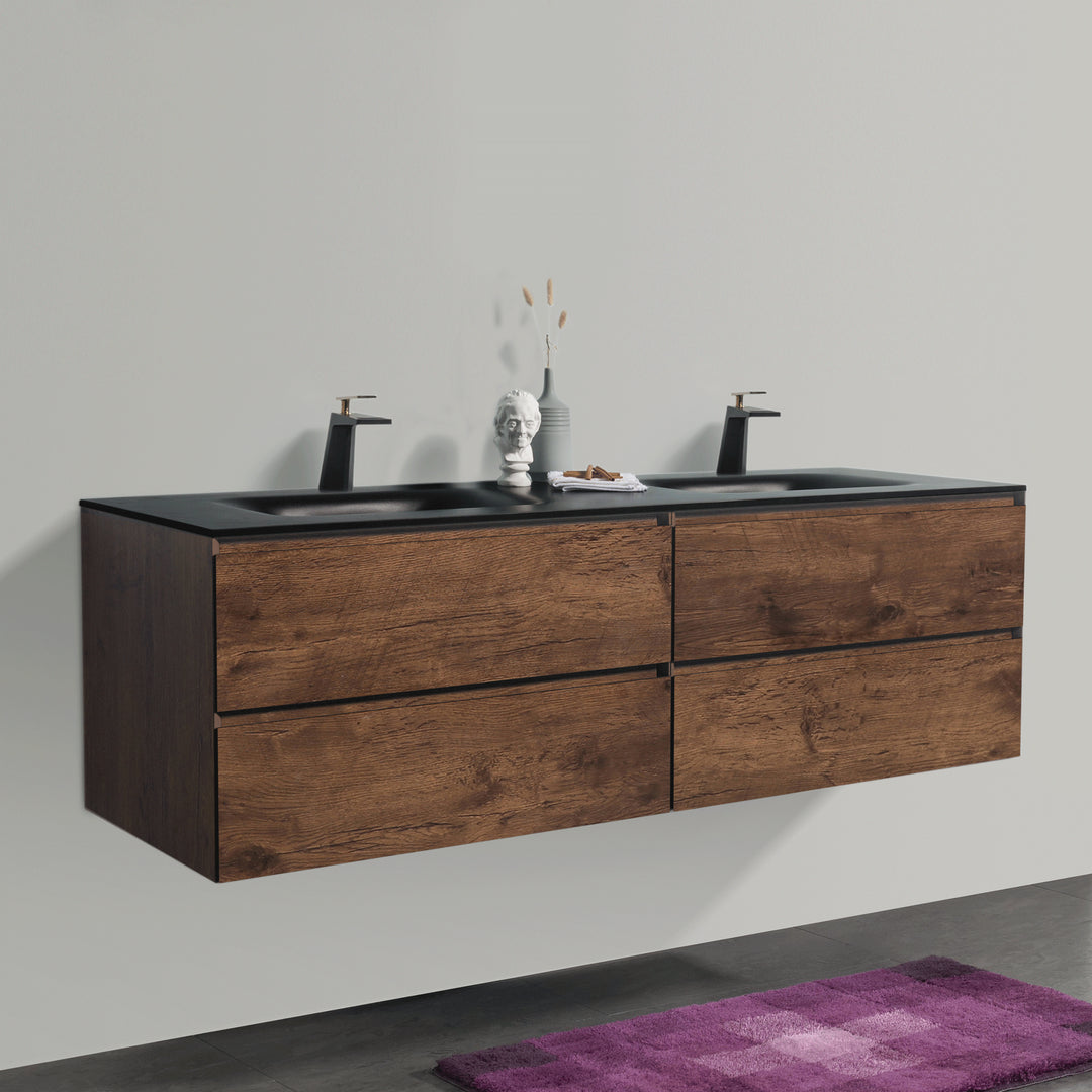 BAI 0875 Wall Hung 68-inch Bathroom Vanity in Rose Wood Finish