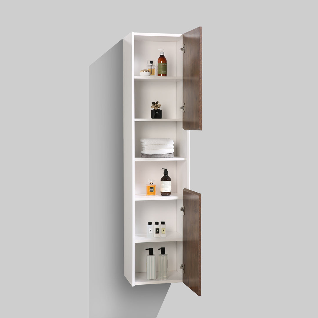 BAI 0882 Wall Hung 16-inch Reversible Bathroom Side Cabinet in Rose Wood Finish